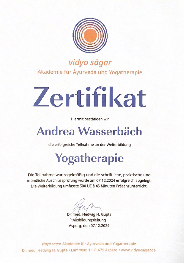 Zertifikat Yogatherapie 500
